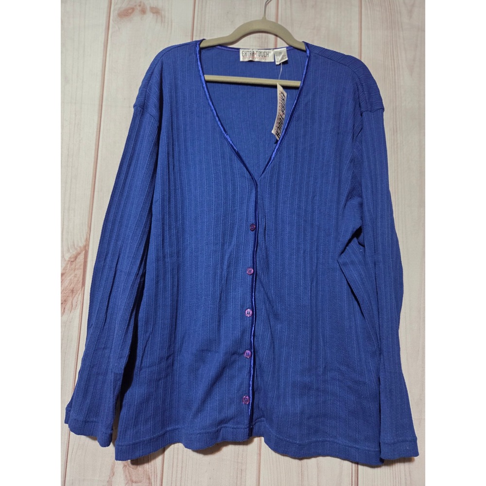 Extra‎ Touch International Womens Plus Size 3X Blue Ribbed Button Cardigan